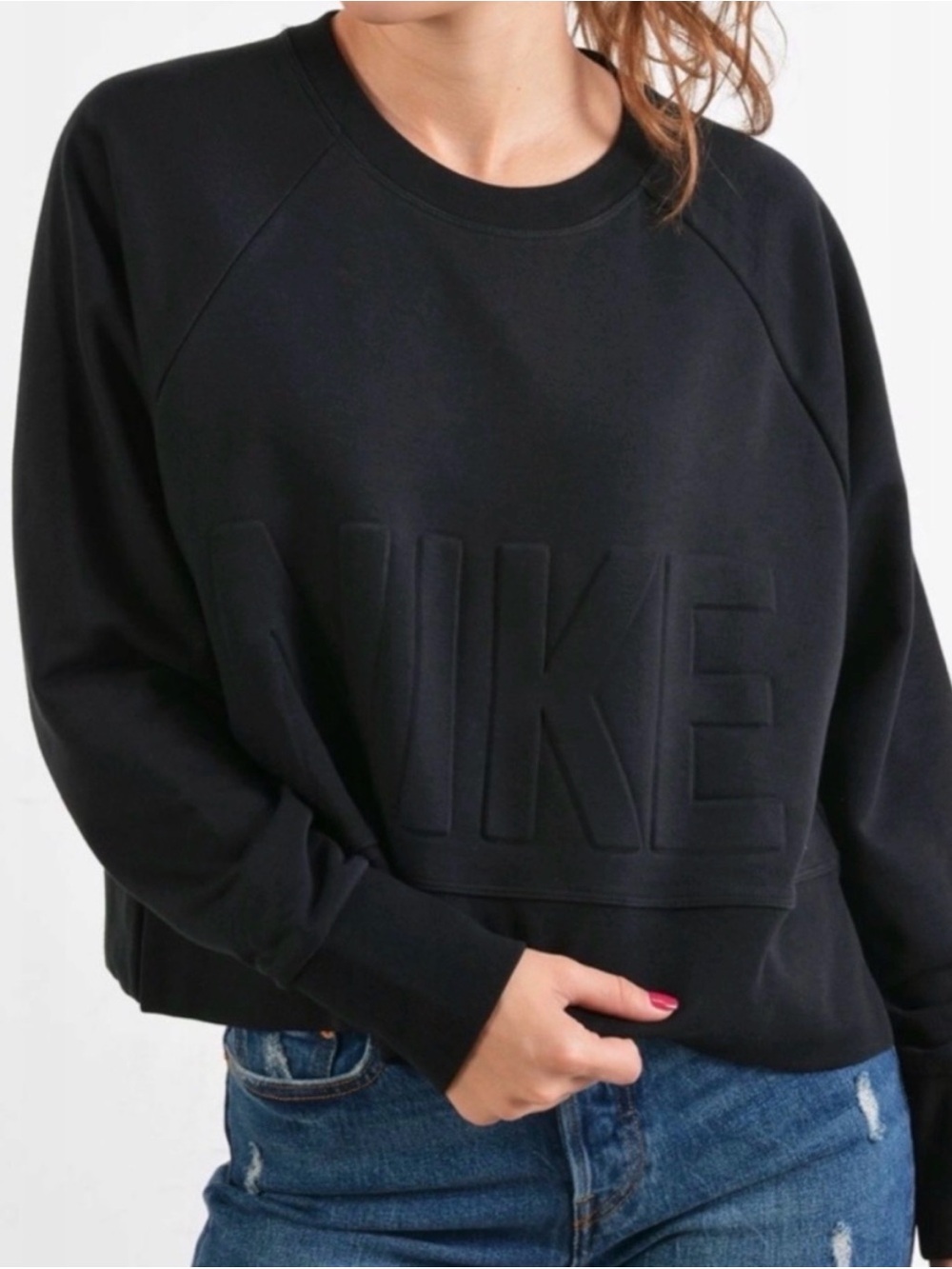 Nike Dri-FIT Black Oversized Sweatshirt Tonal Embossed Logo Crewneck Pullover S